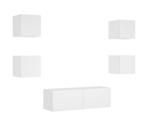 vidaXL TV sienas skapīši ar LED, 5 gab., balti