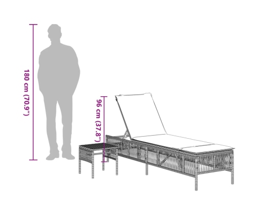vidaXL sauļošanās zviļņi, 2gab., ar galdu, gaiši pelēka PE rotangpalma