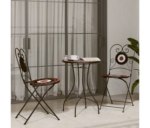 vidaXL mozaīkas bistro galds, Ø50x70cm, sarkanbrūns ar baltu, keramika