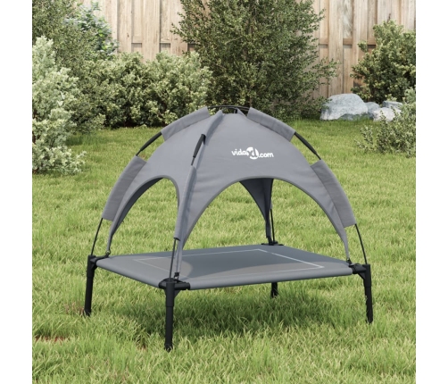 Suņu Gulta Ar Jumtu, Pelēka, Oksfordas Audums Un Tērauds Vidaxl