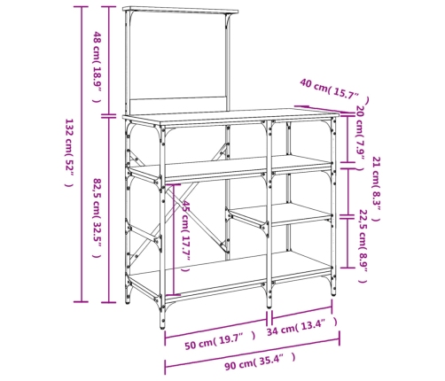 vidaXL virtuves plaukts, melns, 90x40x132cm, inženierijas koks, metāls