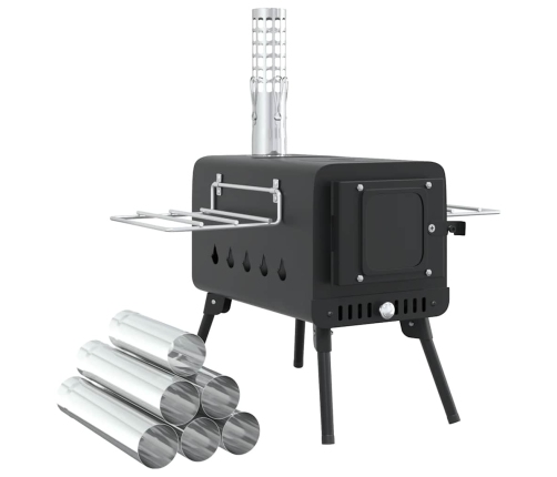 Telts Malkas Krāsns, Ar Skursteni Un Salokāmām Kājām, Tērauds Vidaxl