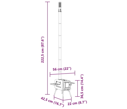Telts Malkas Krāsns, Ar Skursteni Un Salokāmām Kājām, Tērauds Vidaxl