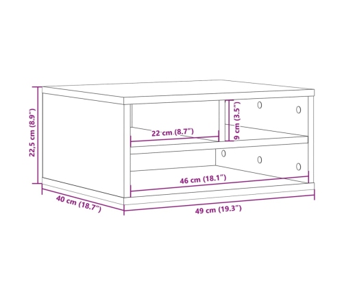 vidaXL printera statīvs, pelēks, 49x40x22,5 cm, inženierijas koks