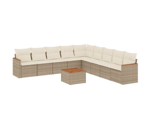 vidaXL 10-daļīgs dārza dīvāna komplekts, matrači, bēša PE rotangpalma