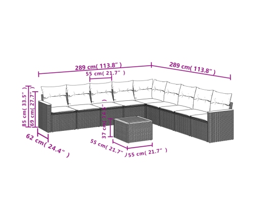 vidaXL 10-daļīgs dārza dīvāna komplekts, matrači, bēša PE rotangpalma