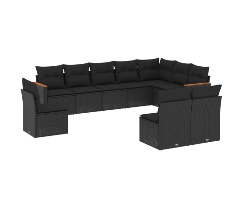 vidaXL 10-daļīgs dārza dīvāna komplekts, matrači, melna PE rotangpalma