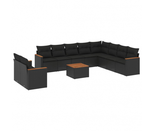 vidaXL 11-daļīgs dārza dīvāna komplekts, matrači, melna PE rotangpalma