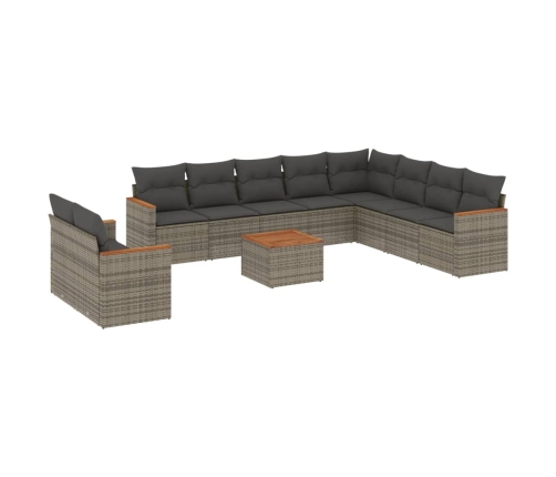 11-Daļīgs Dārza Dīvāna Komplekts Ar Matračiem, Pelēks Pe Pinums Vidaxl