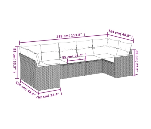 vidaXL 7-daļīgs dārza dīvāna komplekts, matrači, bēša PE rotangpalma
