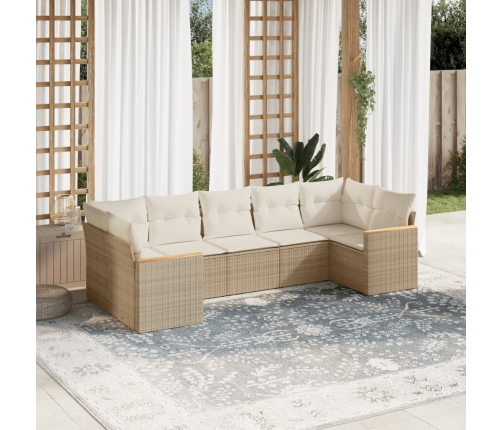 vidaXL 7-daļīgs dārza dīvāna komplekts, matrači, bēša PE rotangpalma