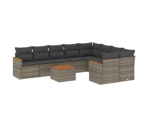 vidaXL 10-daļīgs dārza dīvāna komplekts ar matračiem, pelēks PE pinums