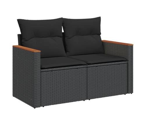 vidaXL 10-daļīgs dārza dīvāna komplekts, matrači, melna PE rotangpalma