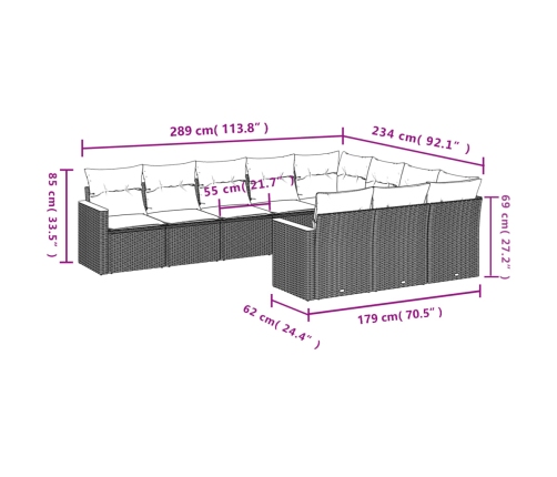 10-Daļīgs Dārza Dīvāna Komplekts, Matrači, Melna Pe Rotangpalma Vidaxl