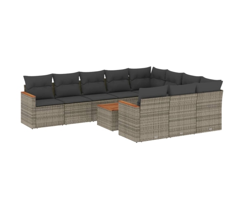 vidaXL 11-daļīgs dārza dīvāna komplekts ar matračiem, pelēks PE pinums