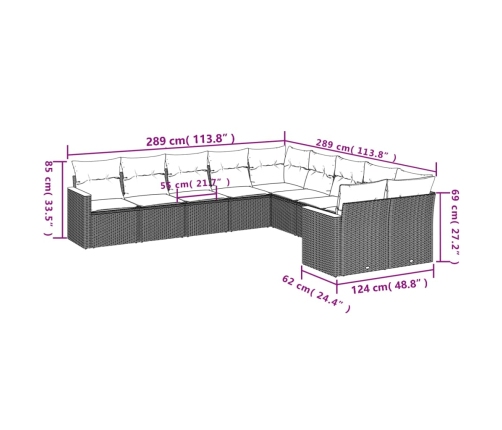 vidaXL 10-daļīgs dārza dīvāna komplekts ar matračiem, pelēks PE pinums