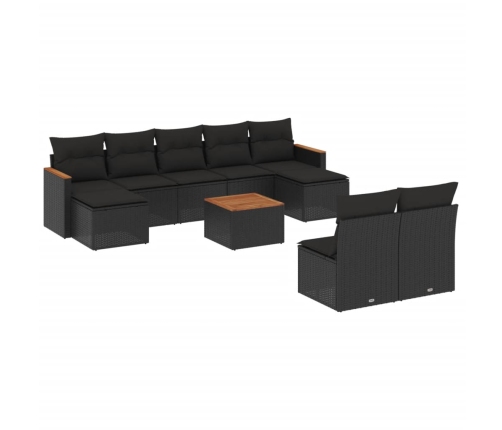 vidaXL 10-daļīgs dārza dīvāna komplekts, matrači, melna PE rotangpalma