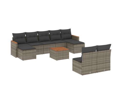 vidaXL 10-daļīgs dārza dīvāna komplekts ar matračiem, pelēks PE pinums