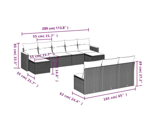vidaXL 10-daļīgs dārza dīvāna komplekts, matrači, melna PE rotangpalma