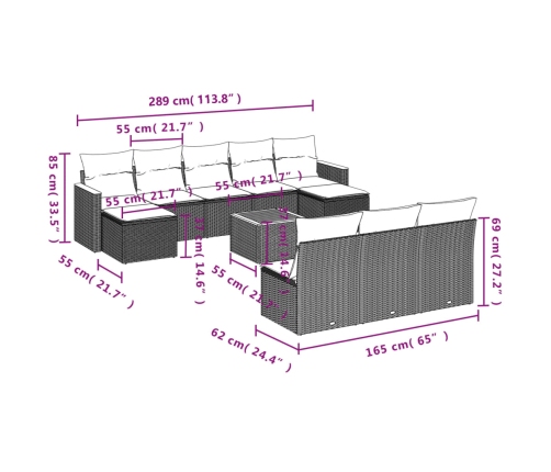 vidaXL 11-daļīgs dārza dīvāna komplekts, matrači, bēša PE rotangpalma