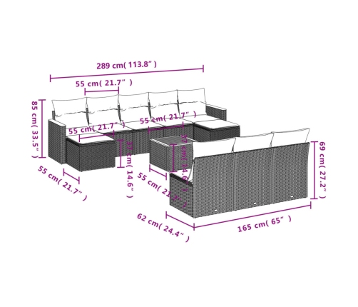 11-Daļīgs Dārza Dīvāna Komplekts Ar Matračiem,Pe Rotangpalma Vidaxl