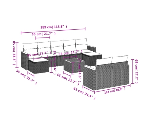 10-Daļīgs Dārza Dīvāna Komplekts, Matrači, Melna Pe Rotangpalma Vidaxl
