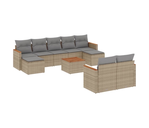 vidaXL 10-daļīgs dārza dīvāna komplekts, matrači, bēša PE rotangpalma