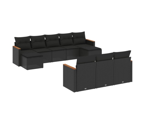 vidaXL 10-daļīgs dārza dīvāna komplekts, matrači, melna PE rotangpalma