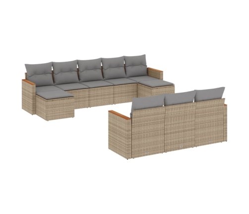 vidaXL 10-daļīgs dārza dīvāna komplekts, matrači, bēša PE rotangpalma