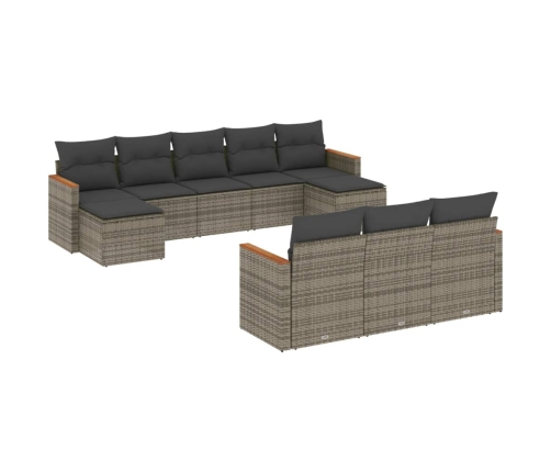 vidaXL 10-daļīgs dārza dīvāna komplekts ar matračiem, pelēks PE pinums