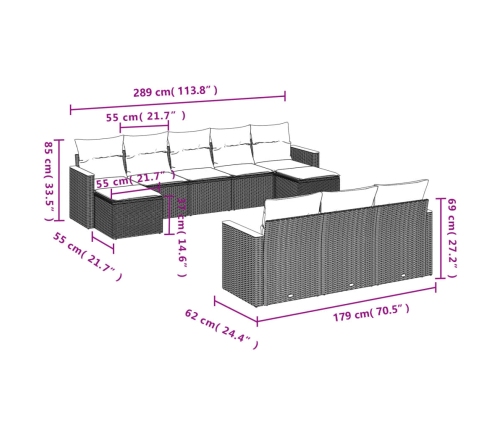 vidaXL 10-daļīgs dārza dīvāna komplekts ar matračiem, pelēks PE pinums