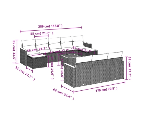 vidaXL 11-daļīgs dārza dīvāna komplekts ar matračiem,PE rotangpalma