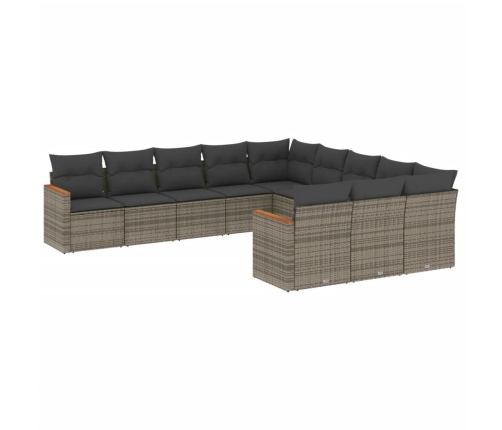 vidaXL 11-daļīgs dārza dīvāna komplekts ar matračiem, pelēks PE pinums