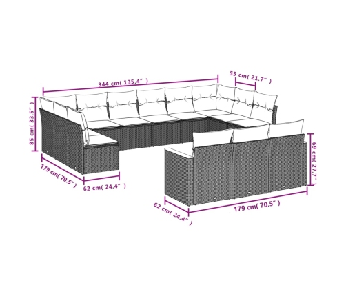 vidaXL 13-daļīgs dārza dīvāna komplekts ar matračiem, PE rotangpalma