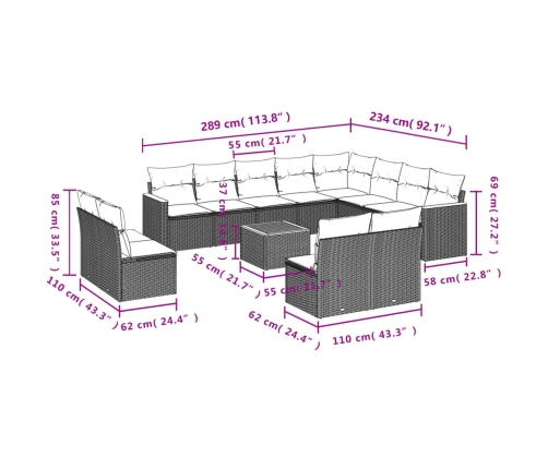 13-Daļīgs Dārza Dīvāna Komplekts Ar Matračiem,Pe Rotangpalma Vidaxl