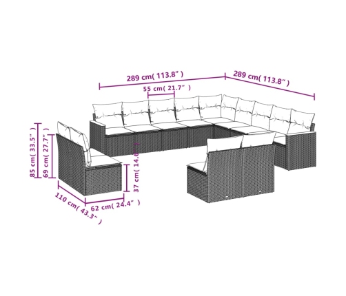 vidaXL 13-daļīgs dārza dīvāna komplekts ar matračiem, PE rotangpalma