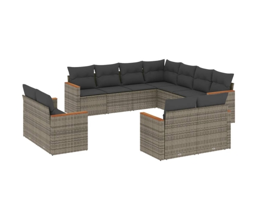 vidaXL 11-daļīgs dārza dīvāna komplekts ar matračiem, pelēks PE pinums