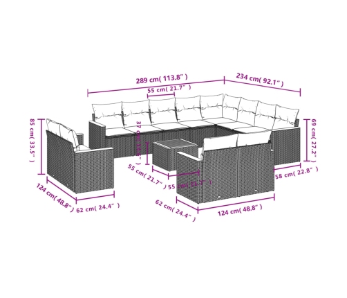 vidaXL 13-daļīgs dārza dīvāna komplekts ar matračiem, PE rotangpalma