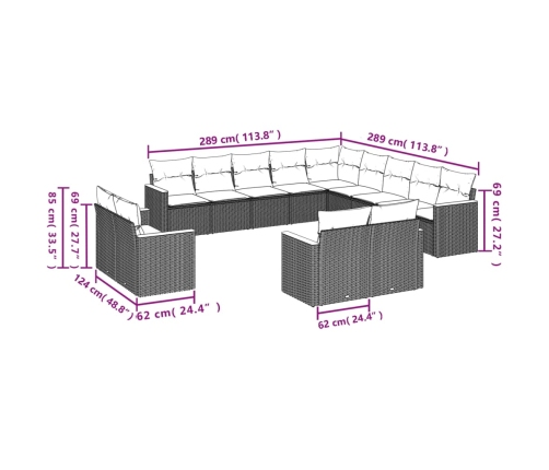 vidaXL 13-daļīgs dārza dīvāna komplekts ar matračiem, PE rotangpalma