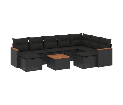 vidaXL 10-daļīgs dārza dīvāna komplekts, matrači, melna PE rotangpalma