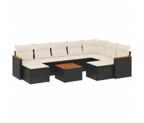 vidaXL 10-daļīgs dārza dīvāna komplekts, matrači, melna PE rotangpalma