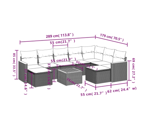 vidaXL 10-daļīgs dārza dīvāna komplekts, matrači, bēša PE rotangpalma