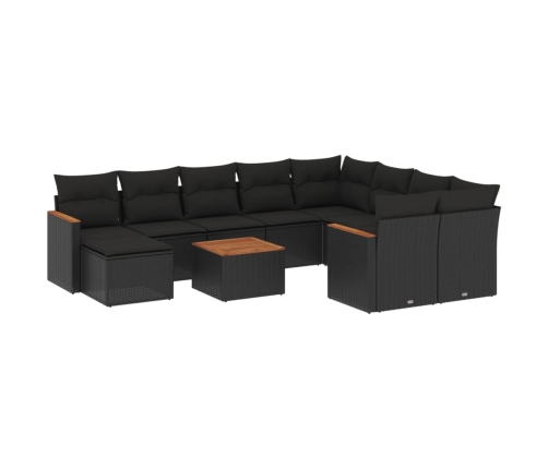 vidaXL 11-daļīgs dārza dīvāna komplekts, matrači, melna PE rotangpalma