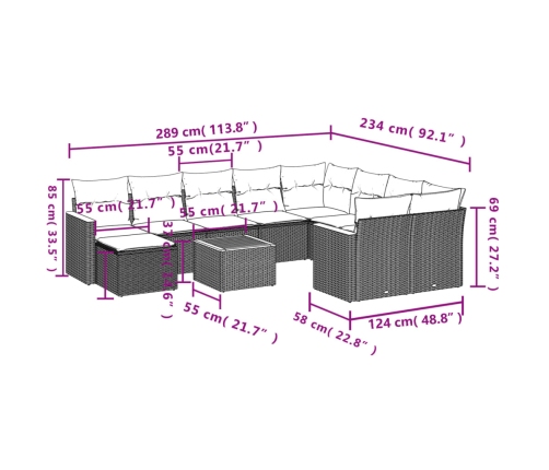 11-Daļīgs Dārza Dīvāna Komplekts Ar Matračiem,Pe Rotangpalma Vidaxl