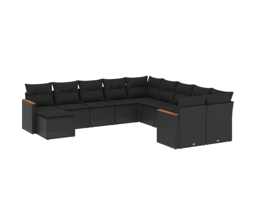 vidaXL 11-daļīgs dārza dīvāna komplekts, matrači, melna PE rotangpalma