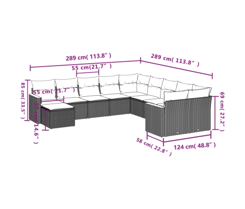 vidaXL 11-daļīgs dārza dīvāna komplekts, matrači, melna PE rotangpalma