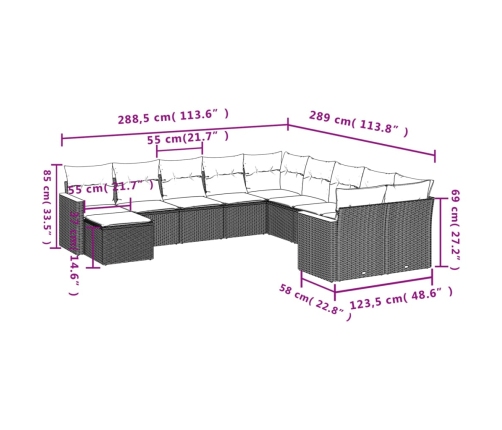 vidaXL 11-daļīgs dārza dīvāna komplekts ar matračiem, pelēks PE pinums