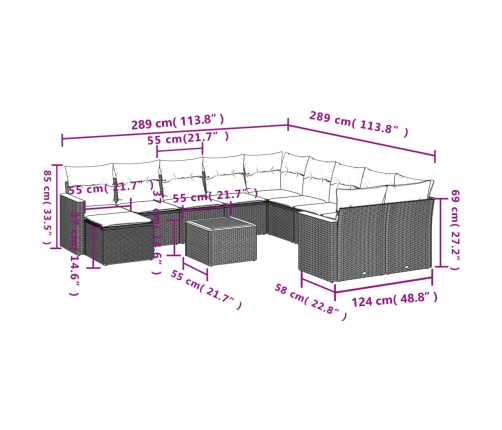 vidaXL 12-daļīgs dārza atpūtas mēbeļu komplekts, matrači, pelēks PE