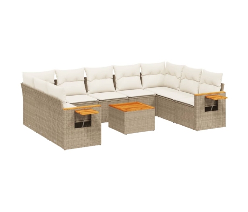 vidaXL 10-daļīgs dārza dīvāna komplekts, matrači, bēša PE rotangpalma