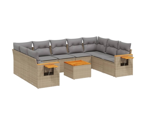 vidaXL 10-daļīgs dārza dīvāna komplekts, matrači, bēša PE rotangpalma